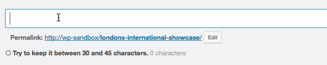A blog editing interface with text being typed in an input field. As the text gets longer, a message under the input shows the number of characters as well as a message such as "This is too short, keep on typing", "It's getting there, it seems a little short though", "This is perfect, Upstatement thanks you", "Uh oh, getting a little long now", and "This just isn't going to look very good".
