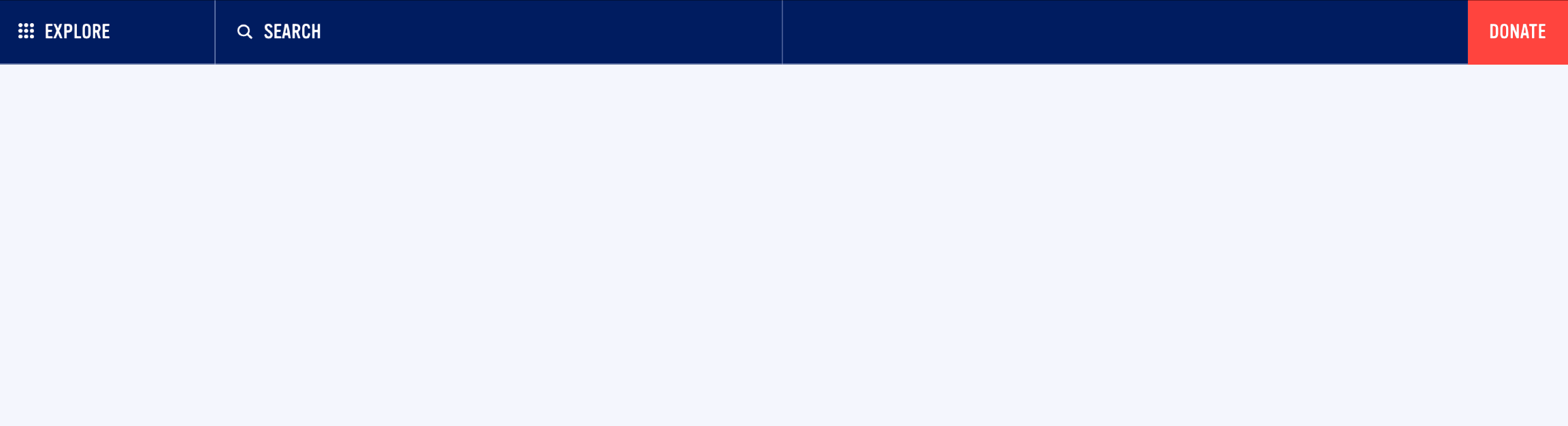The header on the Everytown website with an explore button expanding as it is being hovered.