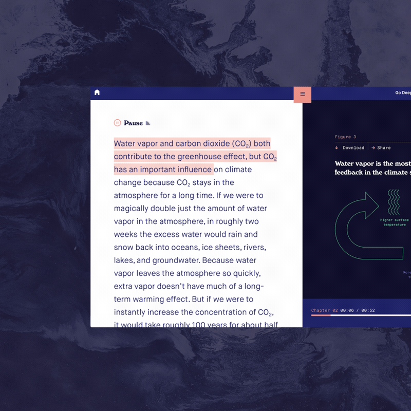 A page on the MIT Climate website showing a text transcript being highlighted as audio is being played.